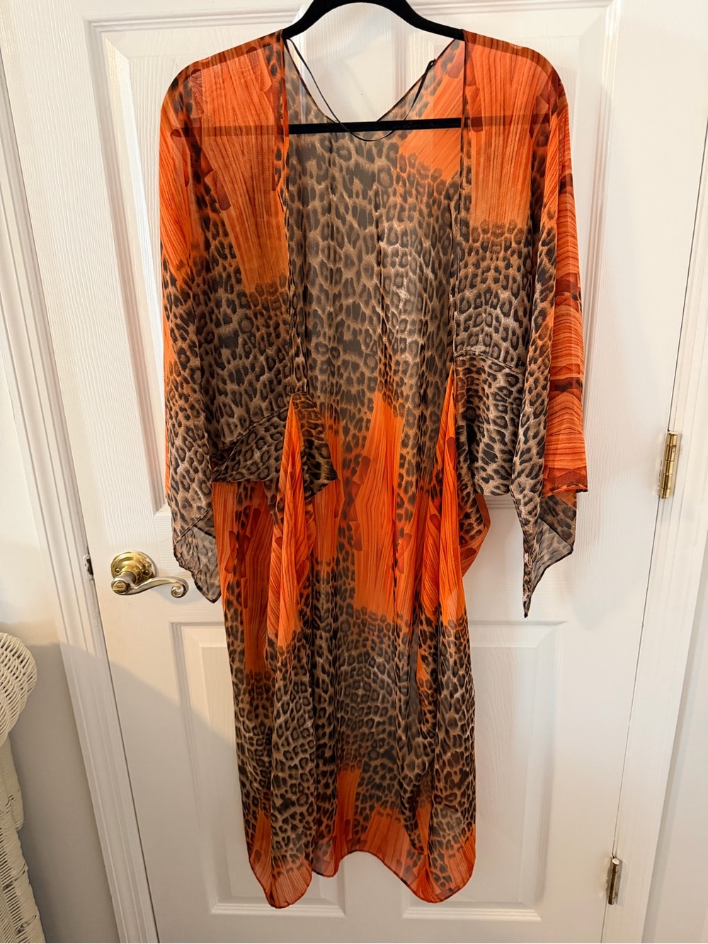 Orange Leopard Print Maxi Dress with Sheer Overlay